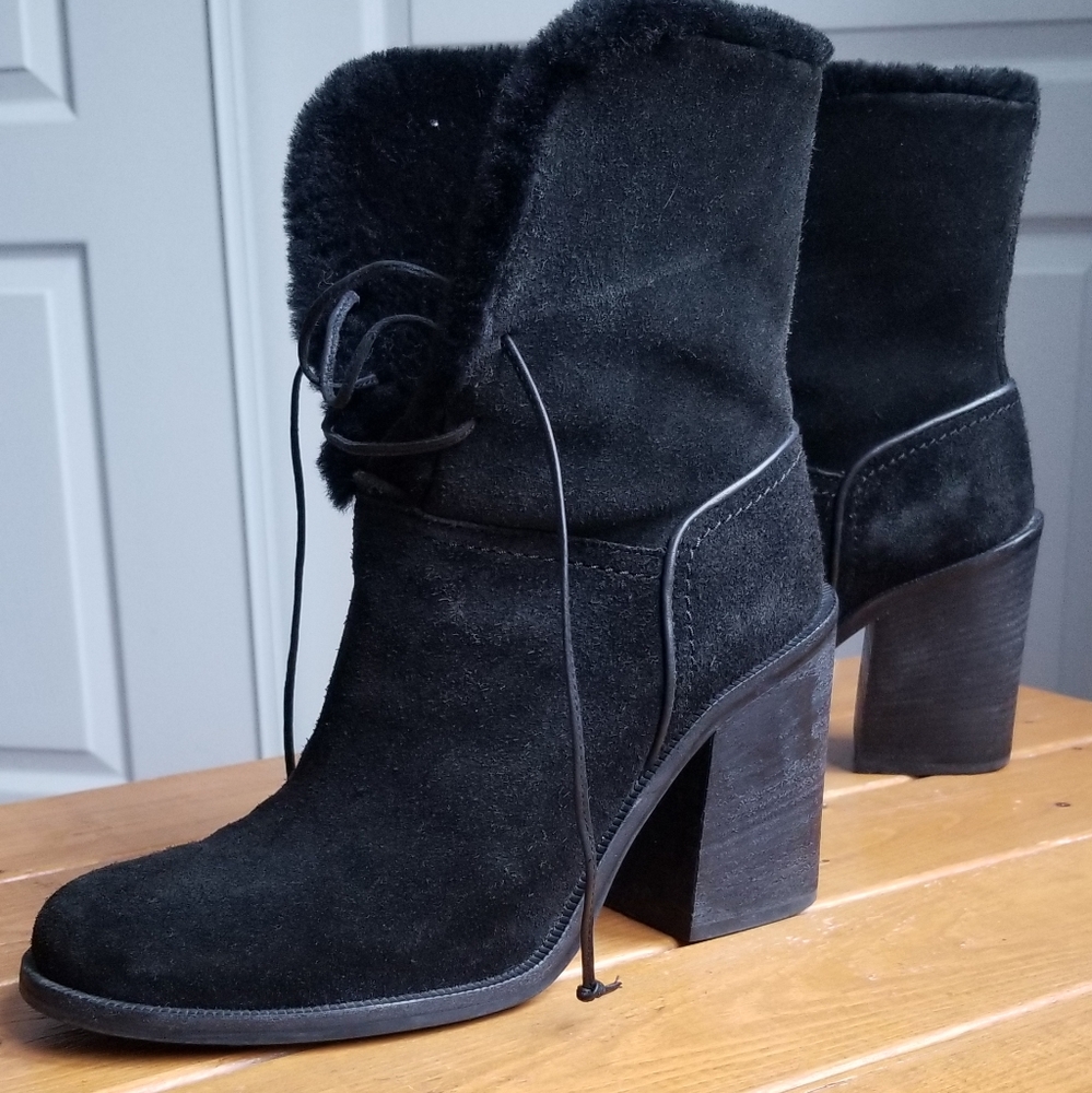 UGG Jerene Suede Boots With Sheepskin - Black